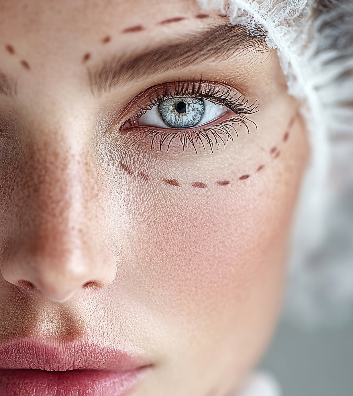 Beautiful woman wearing surgical cap getting ready plastic surgery 1 1 1