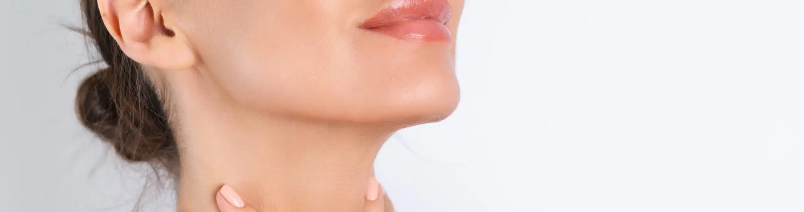 Closeup beauty portrait topless woman with perfect skin natural makeup with antiaging cream dots moisturize firm skin…