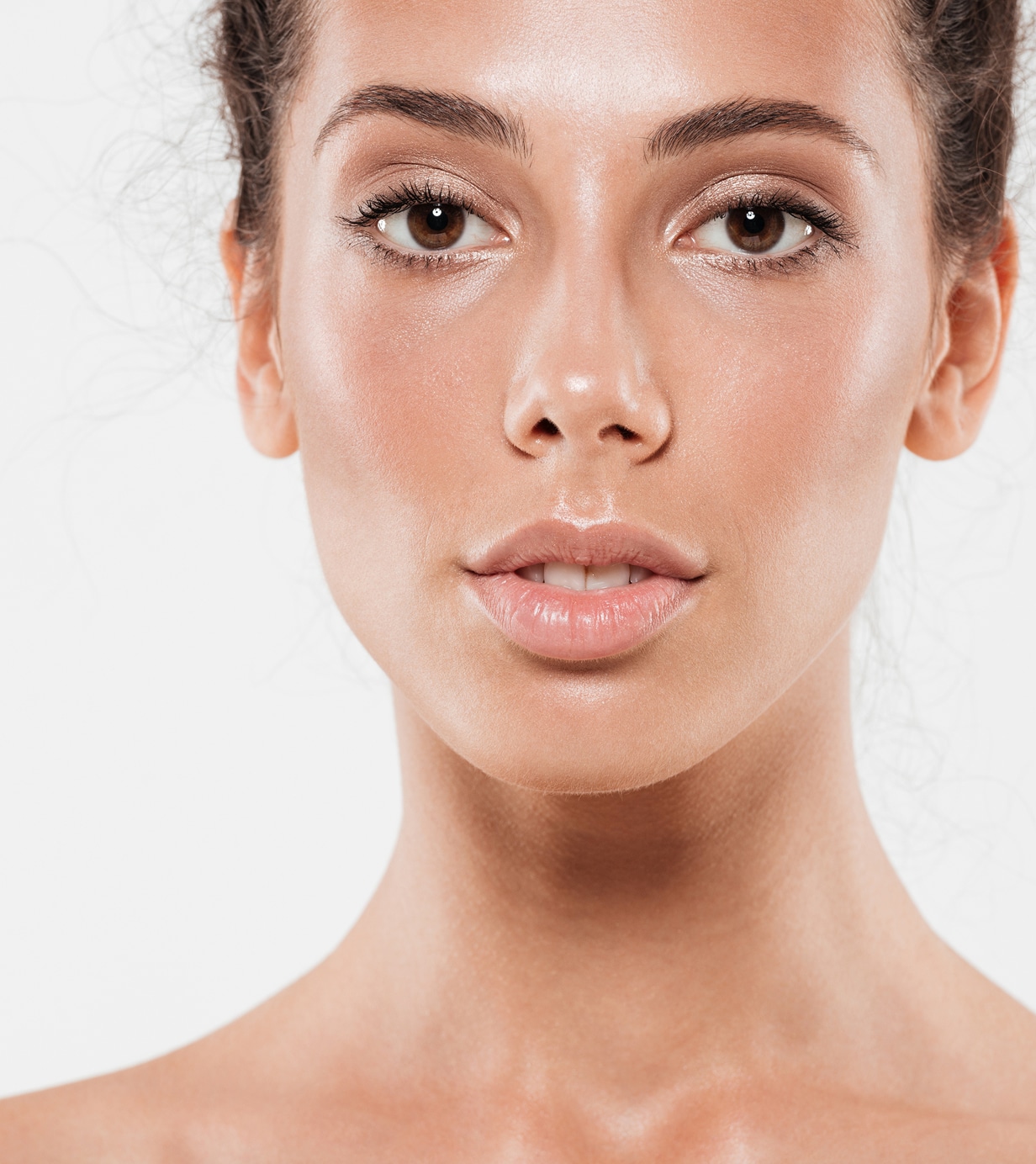 Cropped close up portrait young pretty woman 1