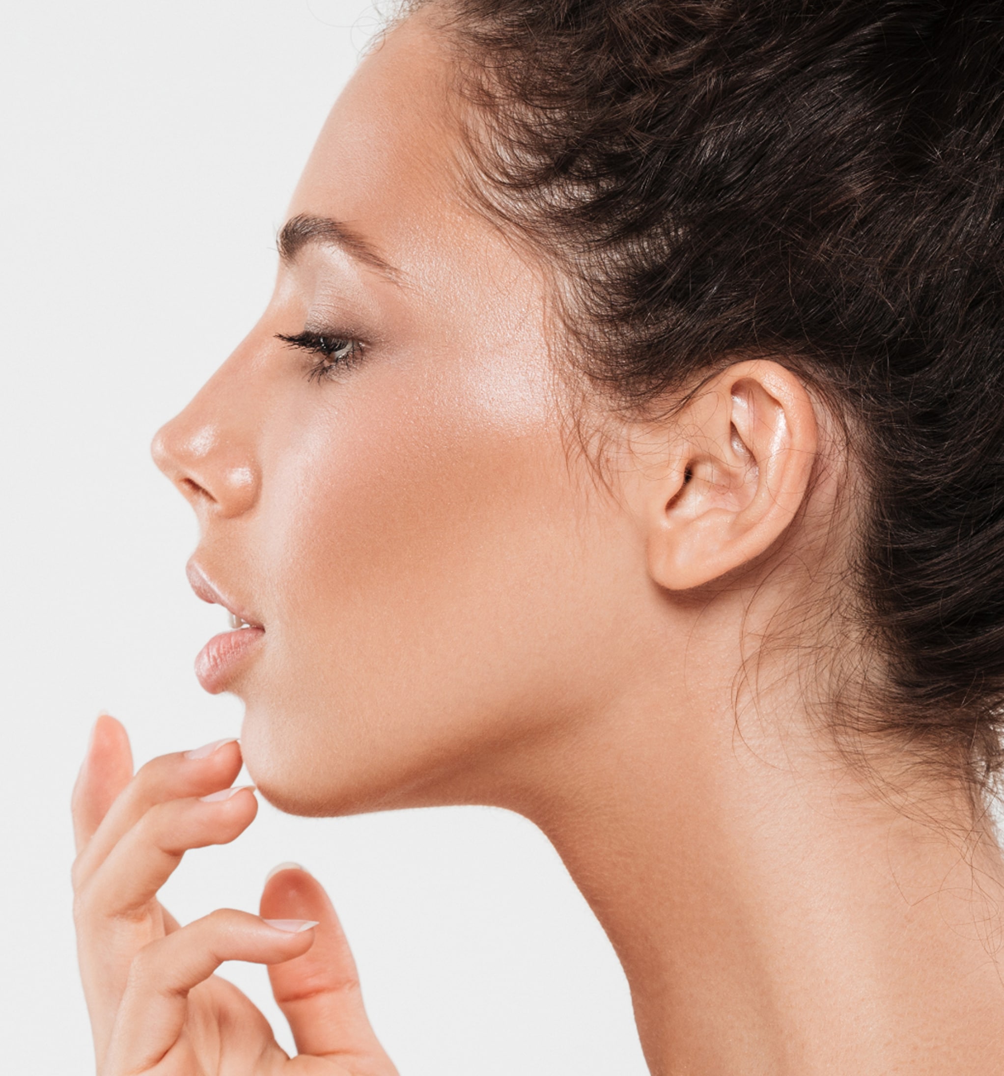 Side view beauty portrait young brunette woman 1 1