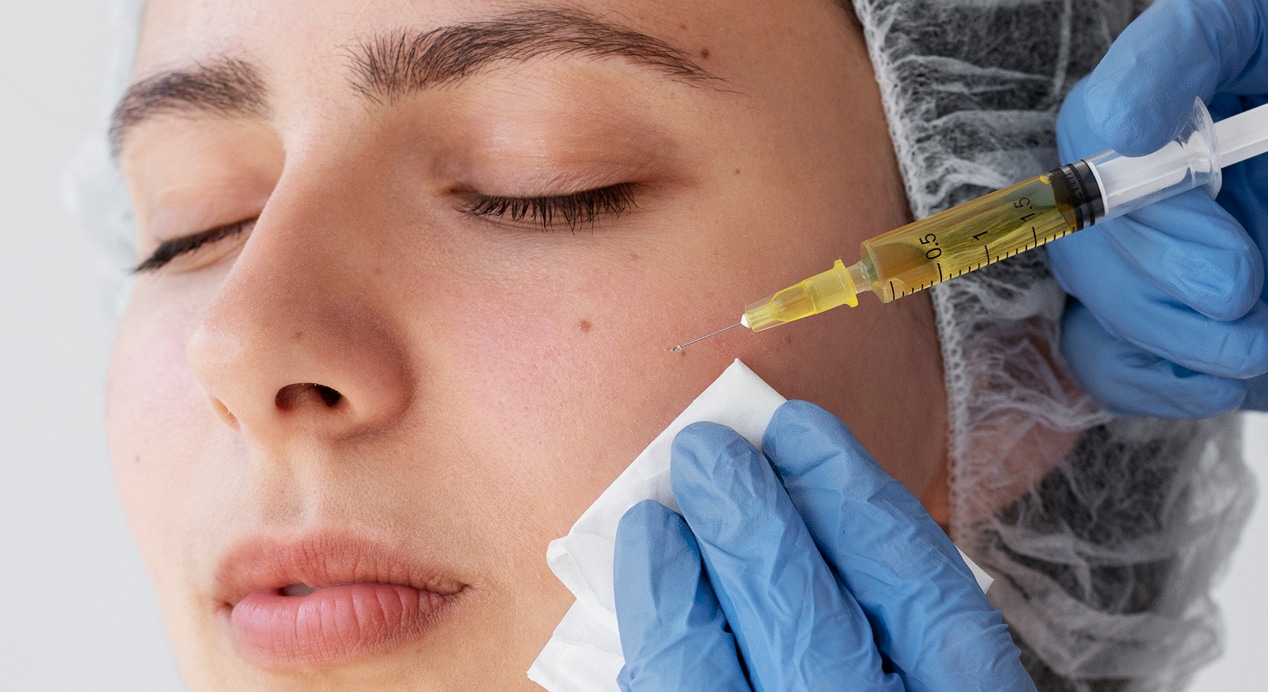 Side view woman getting face prp treatment 1