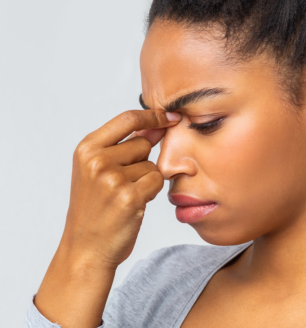 Tired black girl suffering from eye pain 1 1