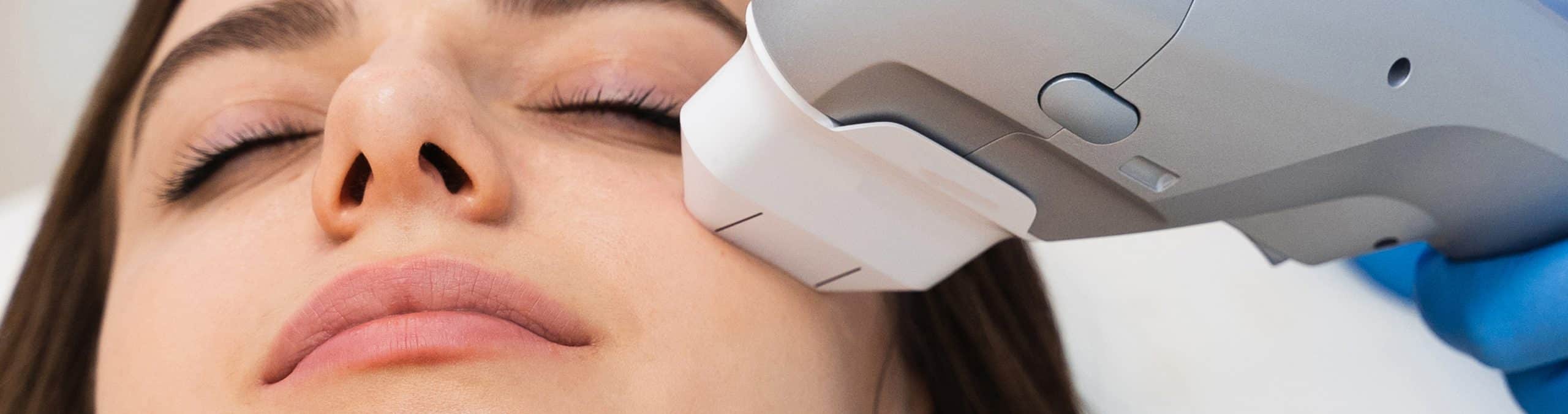 Ultraformer nonsurgical facelift process caucasian girl is having facelift procedure cosmetology clinic 1