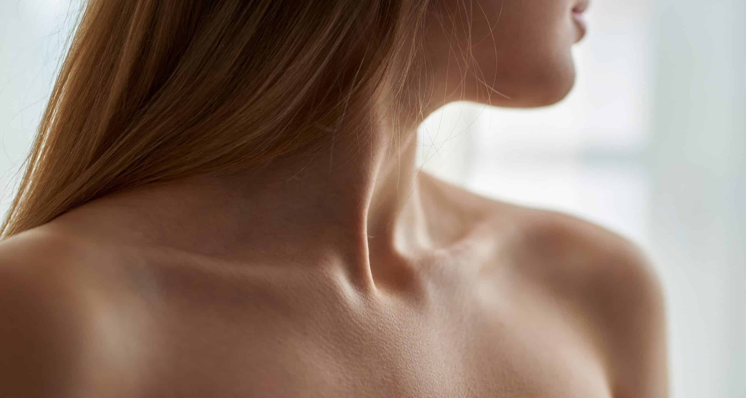 View woman s neck collarbone breast shoulders close up 1