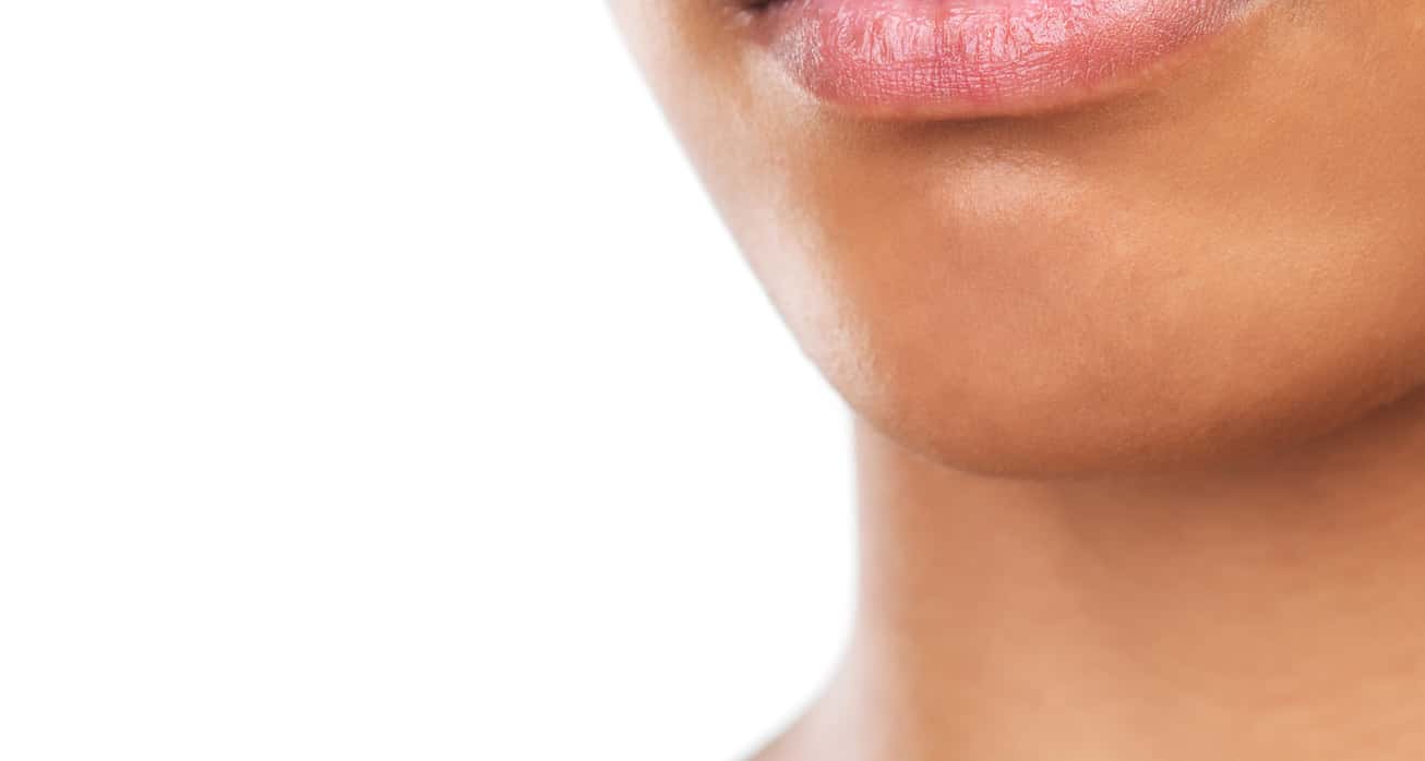 Woman mouth skincare aesthetic studio wellness makeup glow with mockup cosmetics dermatology model girl by white…